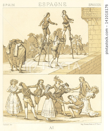 Illustration of 18th-century Spanish folk costume Illustration of 18th-century Spanish folk costume 141018176