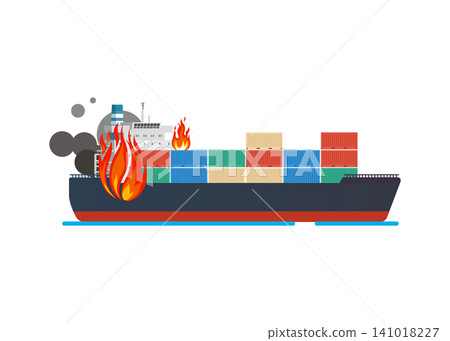 cargo ship fire accident with smoke and containers on the ocean cargo ship fire accident with smoke and containers on the ocean 141018227