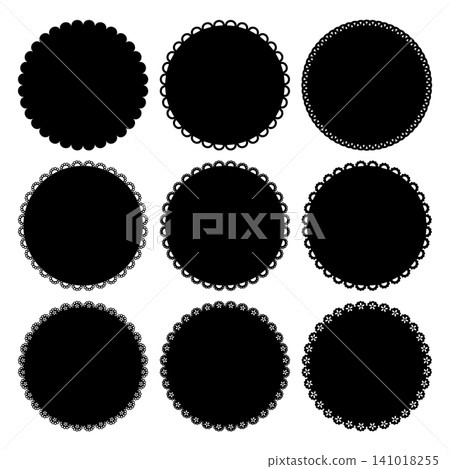 A set of round frame silhouettes adorned with various lace and frill designs. A set of round frame silhouettes adorned with various lace and frill designs. 141018255