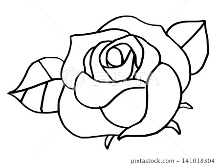 Simple illustration, monochrome line drawing, rose flower Simple illustration, monochrome line drawing, rose flower 141018304