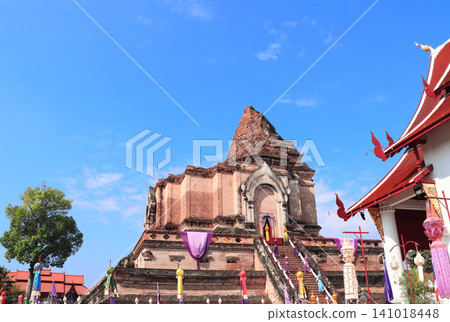 Famous sightseeing landmark - Wat Chedi Luang Temple in Chiang Mai, Thailand. Wat Chedi Luang is a Buddhist temple in historic center of Chiang Mai. Topic of vacation, travel, trip, cruises, tour Famous sightseeing landmark - Wat Chedi Luang Temple in Chiang Mai, Thailand. Wat Chedi Luang is a Buddhist temple in historic center of Chiang Mai. Topic of vacation, travel, trip, cruises, tour 141018448