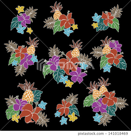 Cute hibiscus and pineapple illustration material. Cute hibiscus and pineapple illustration material. 141018469