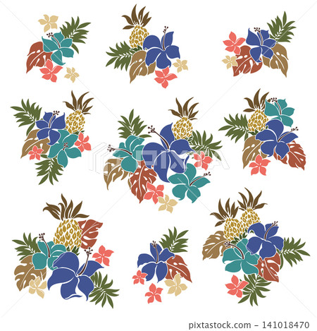 Cute hibiscus and pineapple illustration material. Cute hibiscus and pineapple illustration material. 141018470