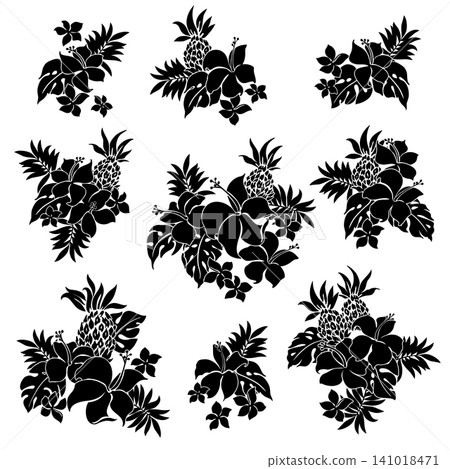Cute hibiscus and pineapple illustration material. Cute hibiscus and pineapple illustration material. 141018471
