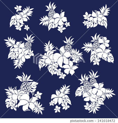 Cute hibiscus and pineapple illustration material. Cute hibiscus and pineapple illustration material. 141018472