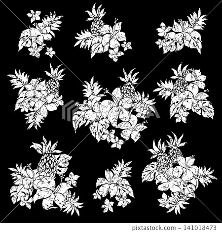 Cute hibiscus and pineapple illustration material. Cute hibiscus and pineapple illustration material. 141018473