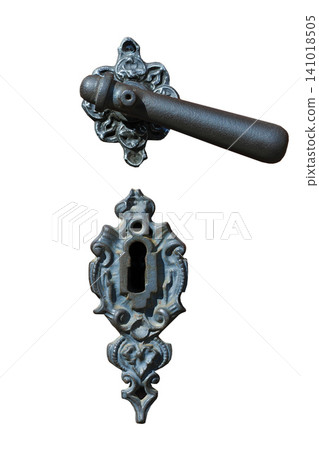 old iron door handle isolated on white background 141018505