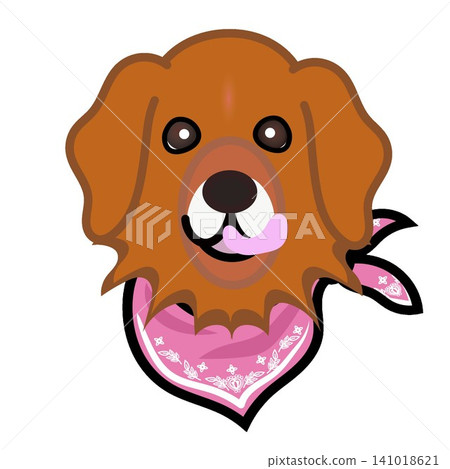 一幅金毛犬戴著頭巾的插圖。 一幅金毛犬戴著頭巾的插圖。 141018621