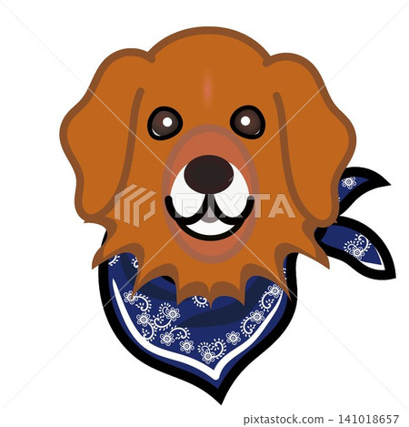 一幅金毛犬戴著頭巾的插圖。 一幅金毛犬戴著頭巾的插圖。 141018657