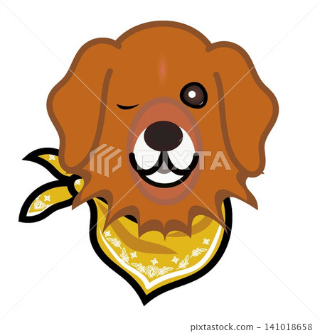 一幅金毛犬戴著頭巾的插圖。 141018658