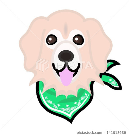 一幅金毛犬戴著頭巾的插圖。 一幅金毛犬戴著頭巾的插圖。 141018686