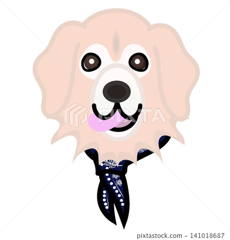一幅金毛犬戴著頭巾的插圖。 一幅金毛犬戴著頭巾的插圖。 141018687