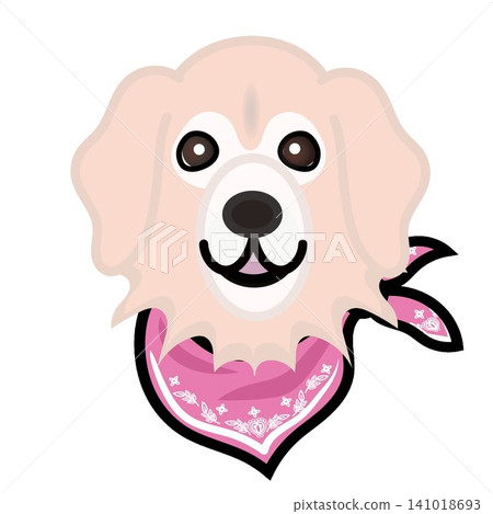 一幅金毛犬戴著頭巾的插圖。 一幅金毛犬戴著頭巾的插圖。 141018693