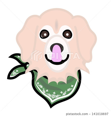 一幅金毛犬戴著頭巾的插圖。 一幅金毛犬戴著頭巾的插圖。 141018697