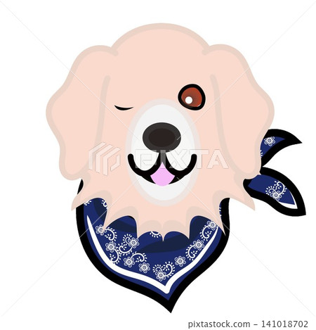 一幅金毛犬戴著頭巾的插圖。 一幅金毛犬戴著頭巾的插圖。 141018702