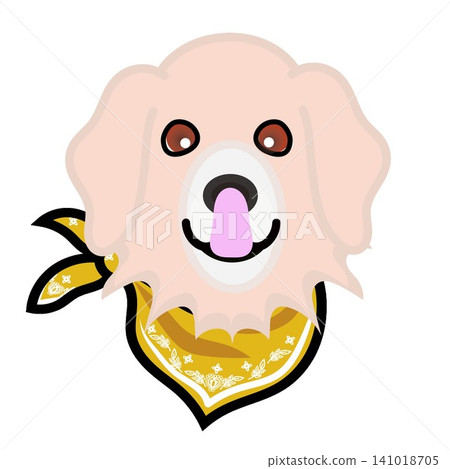 一幅金毛犬戴著頭巾的插圖。 一幅金毛犬戴著頭巾的插圖。 141018705