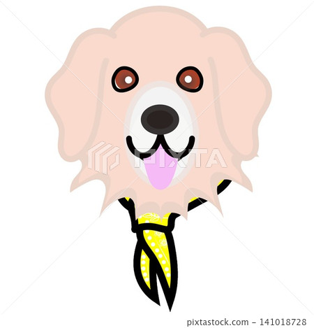 一幅金毛犬戴著頭巾的插圖。 一幅金毛犬戴著頭巾的插圖。 141018728