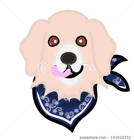 一幅金毛犬戴著頭巾的插圖。 一幅金毛犬戴著頭巾的插圖。 141018732