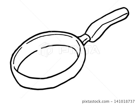 Simple illustration: monochrome line drawing of a frying pan 141018737