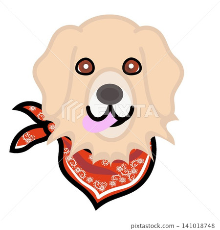 一幅金毛犬戴著頭巾的插圖。 一幅金毛犬戴著頭巾的插圖。 141018748