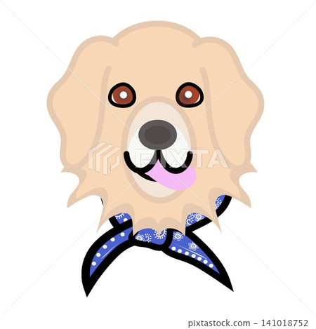 一幅金毛犬戴著頭巾的插圖。 一幅金毛犬戴著頭巾的插圖。 141018752