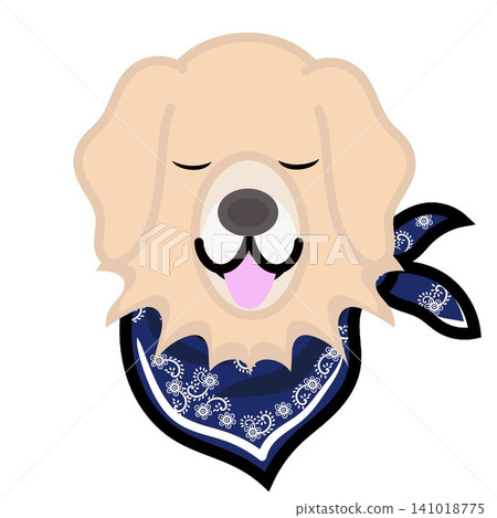 一幅金毛犬戴著頭巾的插圖。 一幅金毛犬戴著頭巾的插圖。 141018775