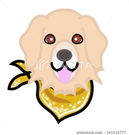 一幅金毛犬戴著頭巾的插圖。 一幅金毛犬戴著頭巾的插圖。 141018777
