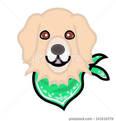 一幅金毛犬戴著頭巾的插圖。 一幅金毛犬戴著頭巾的插圖。 141018779