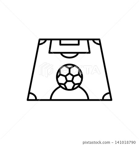 Minimal outline icon of a soccer penalty spot area with a football viewed from the goal line perspective. Minimal outline icon of a soccer penalty spot area with a football viewed from the goal line perspective. 141018790