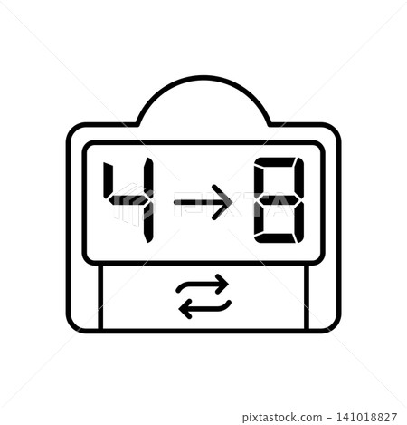 Minimal outline icon of an official digital electronic numbers board used for player substitutions in soccer matches. Minimal outline icon of an official digital electronic numbers board used for player substitutions in soccer matches. 141018827