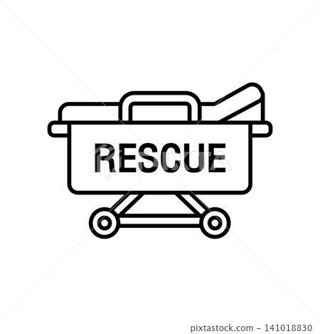 Minimal outline icon of a sports medical rescue stretcher cart for injured football player emergency transport. Minimal outline icon of a sports medical rescue stretcher cart for injured football player emergency transport. 141018830