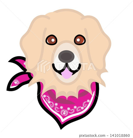 一幅金毛犬戴著頭巾的插圖。 141018860