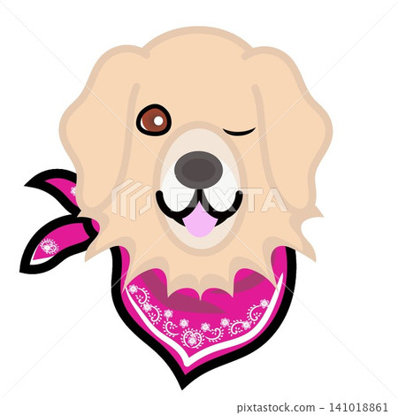 一幅金毛犬戴著頭巾的插圖。 一幅金毛犬戴著頭巾的插圖。 141018861