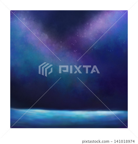 Night aurora starry sky at shining sea background illustration Night aurora starry sky at shining sea background illustration 141018974