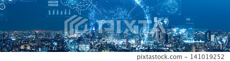 Modern cities and digital technology. DX, data, economy, finance, systems, AI, cloud, future, banner Modern cities and digital technology. DX, data, economy, finance, systems, AI, cloud, future, banner 141019252
