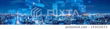 Modern cities and digital technology. DX, data, economy, finance, systems, AI, cloud, future, banner Modern cities and digital technology. DX, data, economy, finance, systems, AI, cloud, future, banner 141019253