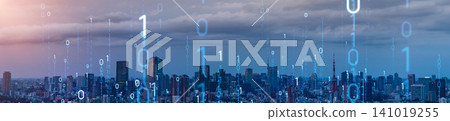 Modern cities and digital technology. DX, data, future, cyber, cloud, AI, systems, banners, advertising. Modern cities and digital technology. DX, data, future, cyber, cloud, AI, systems, banners, advertising. 141019255