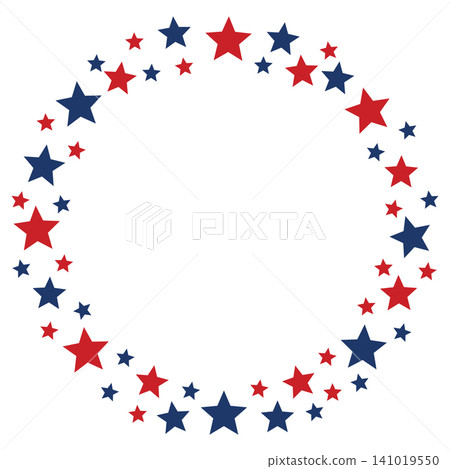 USA Patriotic Stars Circle Frame on White Background, Red and Blue American Star Confetti Border, Minimal Vector Decoration for Independence Day, Fourth of July and 250 Anniversary USA Patriotic Stars Circle Frame on White Background, Red and Blue American Star Confetti Border, Minimal Vector Decoration for Independence Day, Fourth of July and 250 Anniversary 141019550