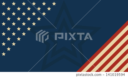 Vintage American Patriotic Blue Background with Stars and Diagonal Red Stripes, Retro USA Vector Template for July Fourth, Memorial Tribute and Veterans Celebration 141019594