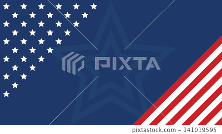 American Patriotic Blue Background with Stars and Diagonal Red Stripes, Modern USA Vector Template for July Fourth, Memorial Tribute, Veterans Celebration and National Holiday Design 141019595