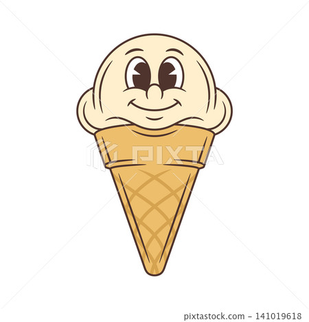 Happy Smiling Ice Cream Cone Retro Cartoon Character Vector Illustration 141019618