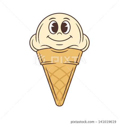 Friendly Ice Cream Cone Happy Smile Cartoon Character Vector Illustration 141019619