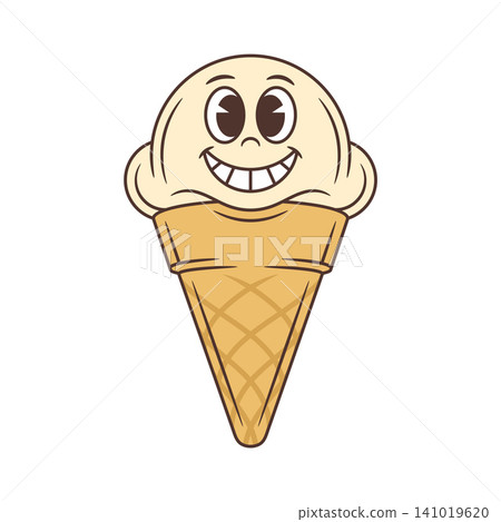 Funny Ice Cream Cone With A Big Toothy Grin Cartoon Character Vector Illustration 141019620
