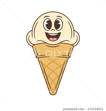 Joyful Ice Cream Cone With A Happy Smile Cartoon Character Vector Illustration Joyful Ice Cream Cone With A Happy Smile Cartoon Character Vector Illustration 141019622