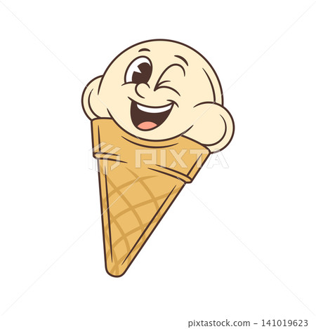 Funny Winking Ice Cream Cone With A Happy Smile Cartoon Character Vector Illustration Funny Winking Ice Cream Cone With A Happy Smile Cartoon Character Vector Illustration 141019623