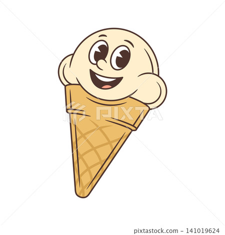 Happy Smiling Ice Cream Cone Classic Retro Food Cartoon Character Vector Illustration Happy Smiling Ice Cream Cone Classic Retro Food Cartoon Character Vector Illustration 141019624