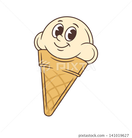 Friendly Ice Cream Cone With A Calm Smile Retro Cartoon Character Vector Illustration Friendly Ice Cream Cone With A Calm Smile Retro Cartoon Character Vector Illustration 141019627