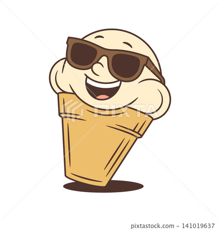 Cool Smiling Ice Cream Cone In Sunglasses Cartoon Character Vector Illustration 141019637