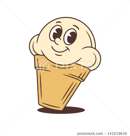 Cute Smiling Ice Cream Cone Retro Mascot Cartoon Character Vector Illustration 141019638