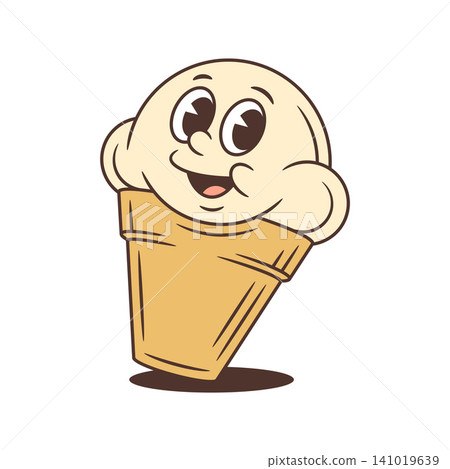 Happy Smiling Ice Cream Cone In Waffle Cup Cartoon Character Vector Illustration 141019639